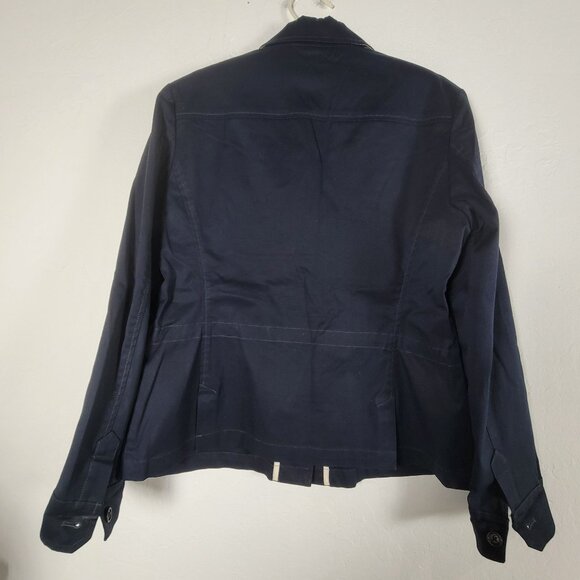 Faconnable Womens Navy Blue Cotton Blend Blazer Jacket Medium Casual Pockets - Picture 2 of 8
